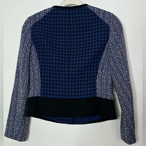 Ann Taylor Women's 2P Petite Blazer Blue Black Houndstooth Cotton Wool LS - Picture 4 of 13